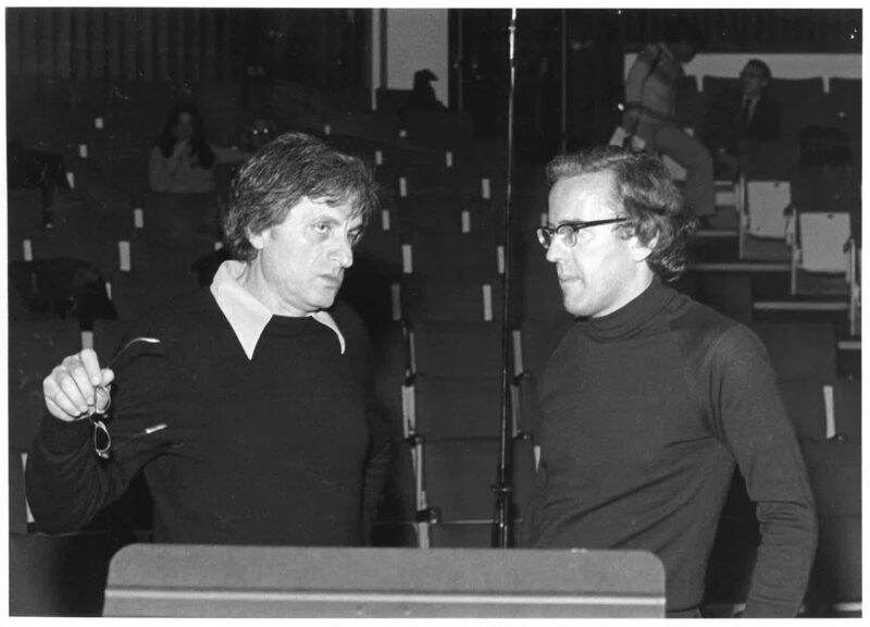 Iannis Xenakis and Bob Aitken in Walter Hall